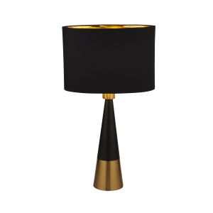 Searchlight 2743BGO Single Table Lamp Black And Antique Copper Pyramid Table Lamp With Black Oval Shade Gold Inner Finish
