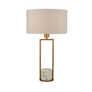 Searchlight 2871GO Single Table Lamp Gold With White Marble Base And White Drum Shade Finish