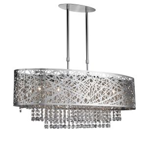 Mica 5 Light Oval Semi-Flush Ceiling, Chrome, Clear Crystal Button Drops