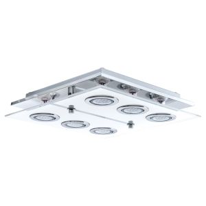 Cabo 6 Light GU10 Polished Chrome Square Flush Ceiling Fitting With Glass