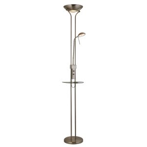 Wireless 2 Light LED Integrated Mother And Child Floor Lamp With Adjustable Reading Light And USB Satin Nickel