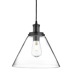 Pyramid 1 Light Pendant, Matt Black, Clear Pyramid Glass Shade