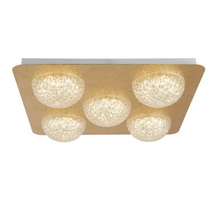 5 Light LED Flush Gold Leaf/Clear Acrylic Finish