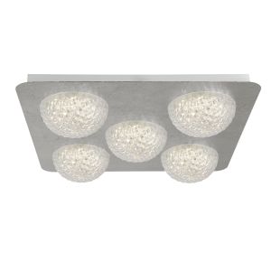 5 Light LED Flush Silver Leaf/Clear Acrylic Finish