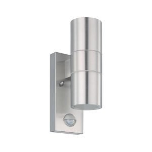 Riga 5, 2 Light Integral LED PIR Sensor Outdoor IP44 Wall Light Stainless Steel With Clear Glass