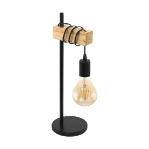 Townshend 1 Light E27 Wood Table Lamp With Black Cable & Lampholders C/W Inline Switch