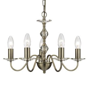 Avano - 5 Light Ceiling, Antique Brass With Stack Clear Glass Balls & Glass Sconces