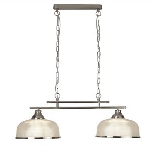 Bistro II - 2 Light Ceiling Bar, Satin Silver, Pilotphane Glass