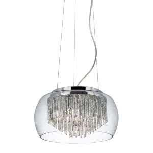 Curva - Clear Glass Shade 4 Light Pendant/Aluminium Spiral Tubes In