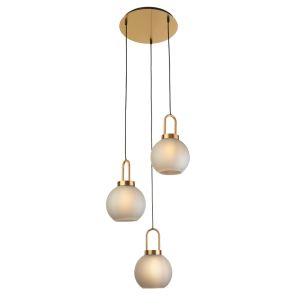 Snowdrop 3 Light E27 Adjustable Pendant Brass With Acid Glass