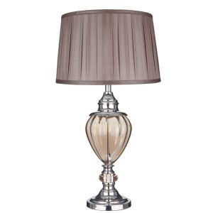 Greyson Table Lamp Amber Glass Urn/With Brown Pleated Tapered Shade