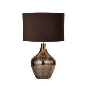 Searchlight 3847SM Single Table Lamp Smoked Mosaic With Brown Suede Shade Finish