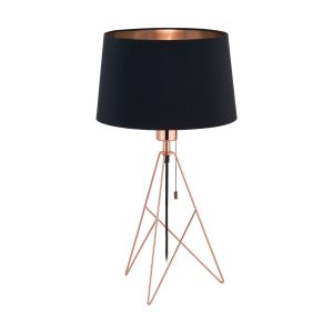 Camporale 1 Light E27, Double Insulated, Table Lamp Copper With Black Fabric Shade