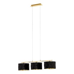 Dolorita 3 Light E27, Brass Adjustable Linear Pendant Brass With Black Fabric Shades