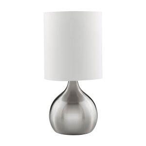 Touch Table Lamp, Satin Silver Base, White Drum Shade