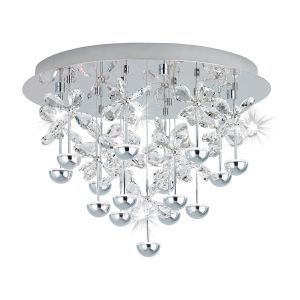 Pianopoli 15 Light LED Integrated 27W Polished Chrome Flush Ceiling Light With Crystal Droplets