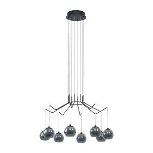 Rovigana 8 Light, Double Insulated, 220V LED Integrated Black pendant With Smoked Glass