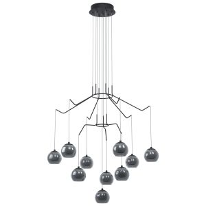Rovigana 10 Light LED Integrated, Double Insulated, 220VAdjustable Black Pendant With Smoked Glass
