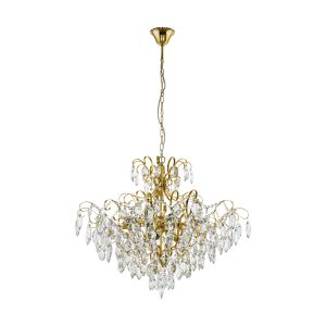 Fenoullet 1, 10 Light E14 Brass Adjustable Ceiling Pendant With Crystals