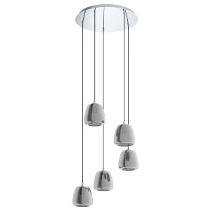 Albarino 5 Light Adjustable Pendant E27 Polished Chrome With Glass Vaporized