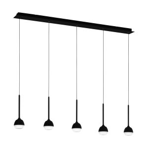 Nucetto 5 Light Black LED Integrated Adjustable Linear Pendant With Plastic Shades