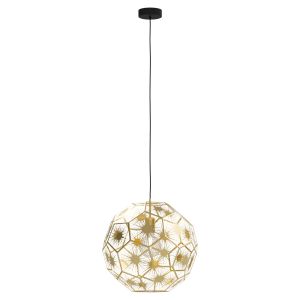 Skoura 1 Light E27 Brass 410mm Adjustable Pendant With Black Suspension