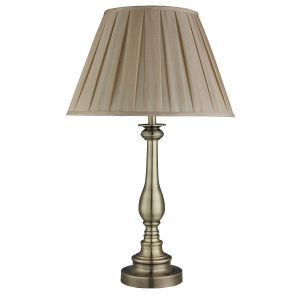 Flemish Table Lamp, Spindle Base, Antique Brass, Mink Pleated Shade