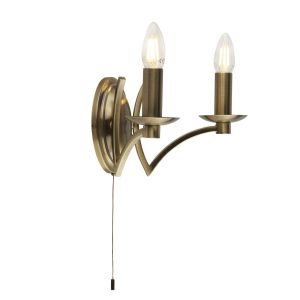 Double 2 Light E14 Wall Light In Antique Brass Finish