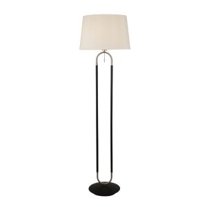 Jazz 1 Light E27 Floor Lamp Satin Silver With Black And White Velvet Shade