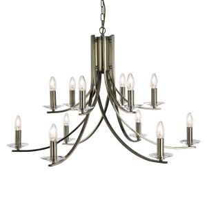 Ascona - 12 Light Ceiling, Antique Brass Twist Frame With Clear Glass Sconces