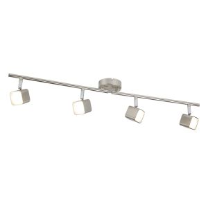 Dimmable Quad 4 Light LED Square Head Spot Split-Bar, Satin Silver