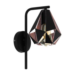 Carlton 4, 1 Light E27 Black Wall Light With Antique Copper Inner