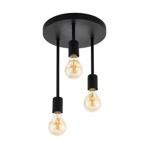 Wilmcote 3 Light E27 Black Semi Flush Ceiling Light