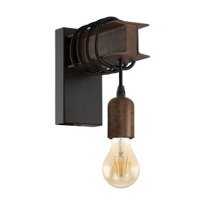 Townshend 4, 1 Light E27 Brown Wall Light With Black Detail