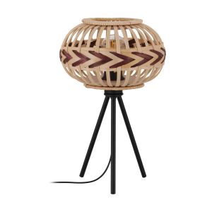 Dondarrion 1 Light E27 Black Tripod Table Lamp With Wood Effect Shade