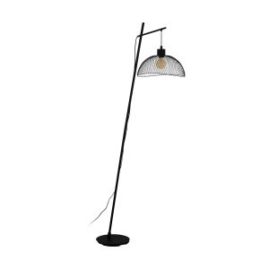 Pompeya 1 Light E27 Black Floor Lamp With Black Mesh Shade With Foot Switch
