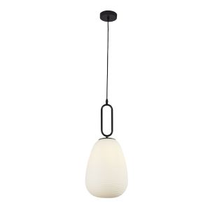 Single Pendant Ribbed Glass/Opal Glass/Black Finish