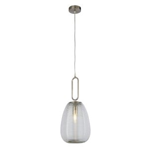 Single Pendant Ribbed Glass/Clear Glass/Satin Nickel Finish