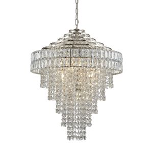 Flore 7 Light E14 Brushed Nickel Adjustable Tiered Pendant With Clear Cut Faceted Crystal Glass