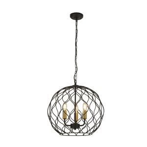 Searchlight 4513-3BK Finesse 3 Light Pendant With Wavey Bar Detail Black With Gold Lampholders Finish