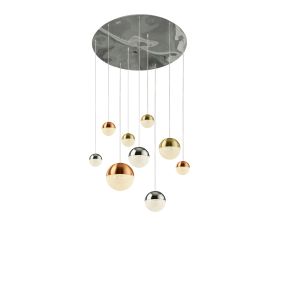Searchlight 4519-9 Planets 9 Light Pendant Polished Chrome Finish With Copper/Polished Chrome/Satin Brass Caps And Crystal Sand Finish