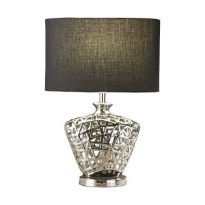 Network Table Lamp - Chrome Cut Out Decorative Base With Black Oval Drum Shade