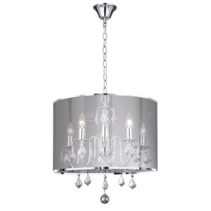 Venetian - 5 Light Ceiling, Chrome, Clear Crystal Glass, Silver Shade