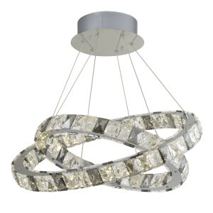 Optica 2 Ring LED Pendant, Clear & Smokey Crystal