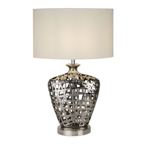 Network Large Table Lamp - Chrome Cut Out Base With White Oval Shade