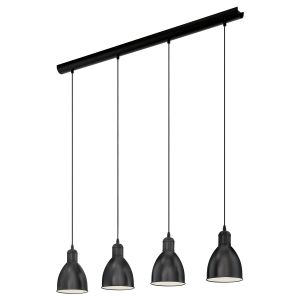 Priddy 4 LIght E27 Black Adjustable Linear Pendant With Whiite Inner Shades