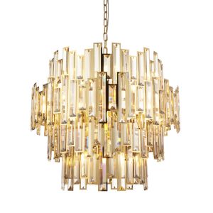 Hulton 15 Light E14 Gold Plated Effect Chandelier Pendant With Champagne Tinted Crystals