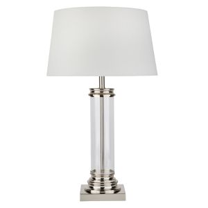 Pedestal Table Lamp - Glass Column & Satin Silver Base, Ccrain Shade