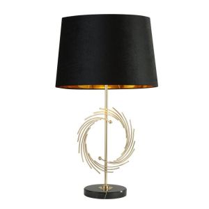 Roman Table Lamp With Marble Base, Gold With Black Shade, Gold Interior
