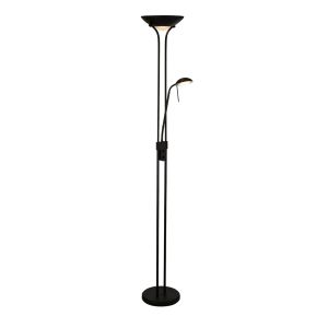 Mother And Child 2 Light LED Integrated Floor Lamp With Adjustable Reading Light Matt Black Metal